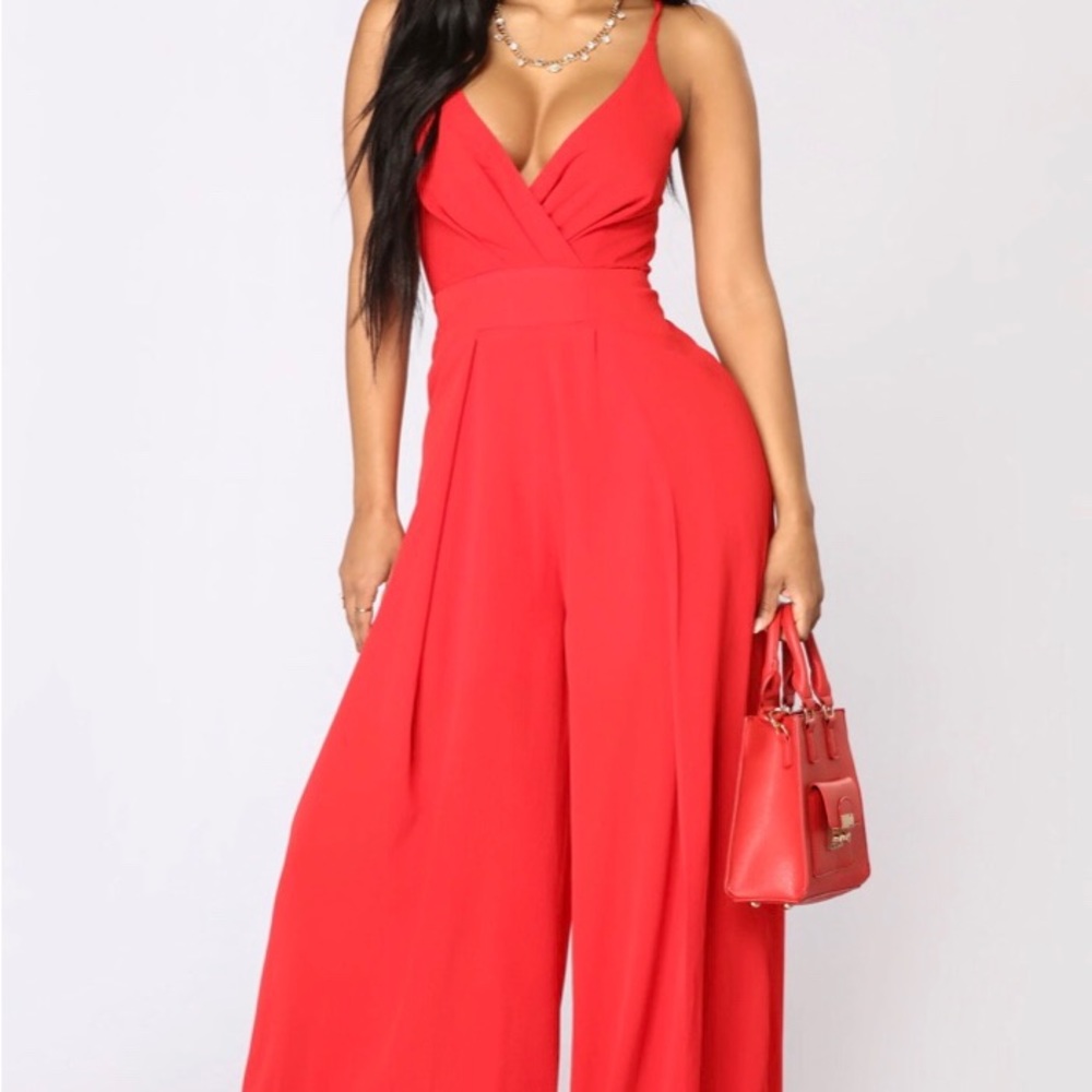 Fashion Nova Posing Jumpsuit Red